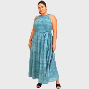  Torrid Plus Size Maxi Lindsay Plaid Hi-Lo Tiered Dress 3X 👗